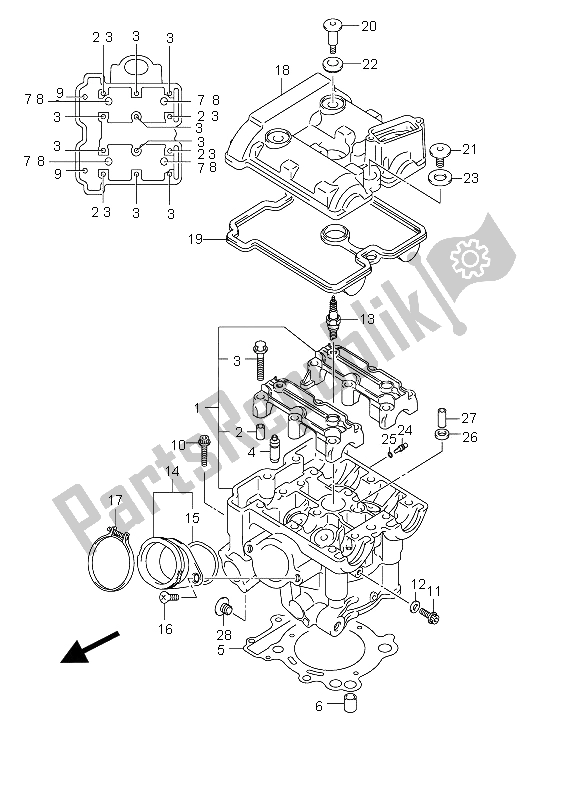 All parts for the Rear Cylinder Head of the Suzuki DL 650 V Strom 2005