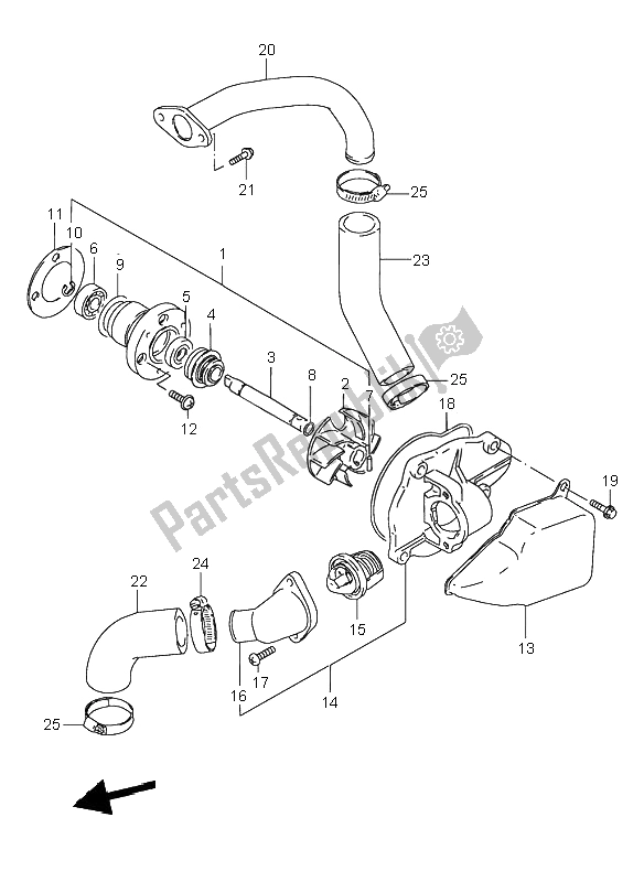 All parts for the Water Pump of the Suzuki VS 800 Intruder 2000