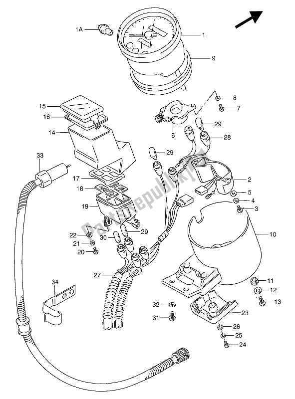 All parts for the Speedometer of the Suzuki VS 800 GL Intruder 1992