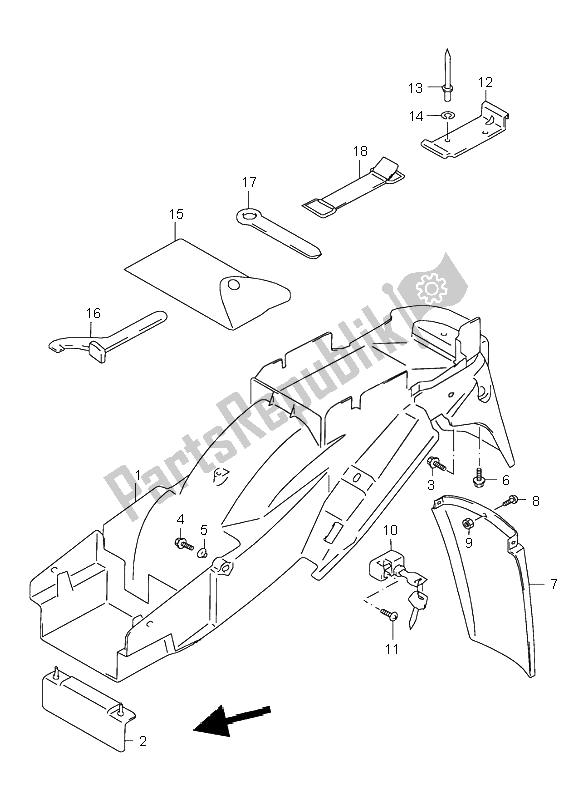 Tutte le parti per il Parafango Posteriore del Suzuki GSX 600F 1998