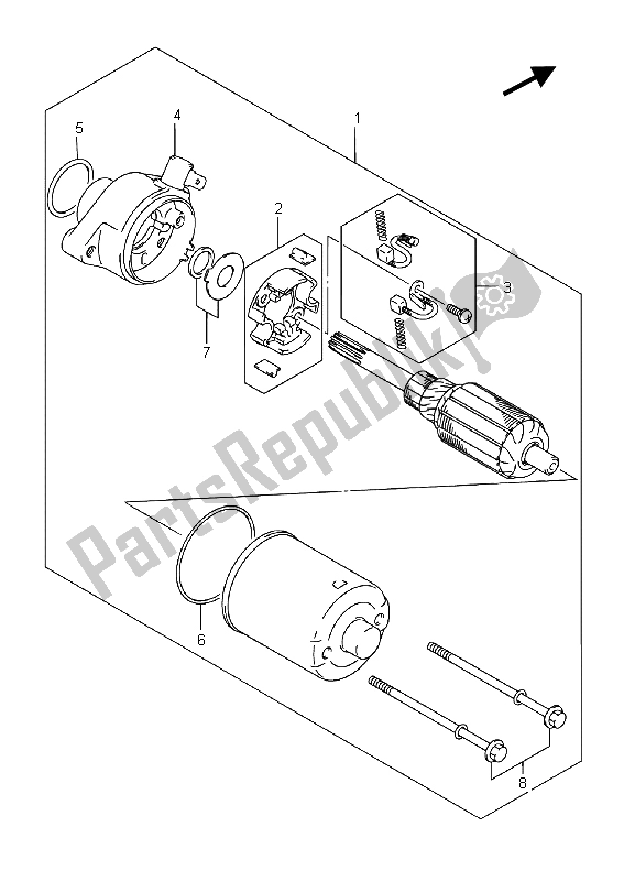 All parts for the Starting Motor of the Suzuki DR Z 70 2015