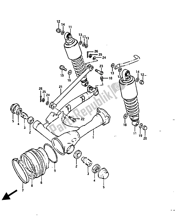 Tutte le parti per il Braccio Oscillante Posteriore del Suzuki GS 850G 1985