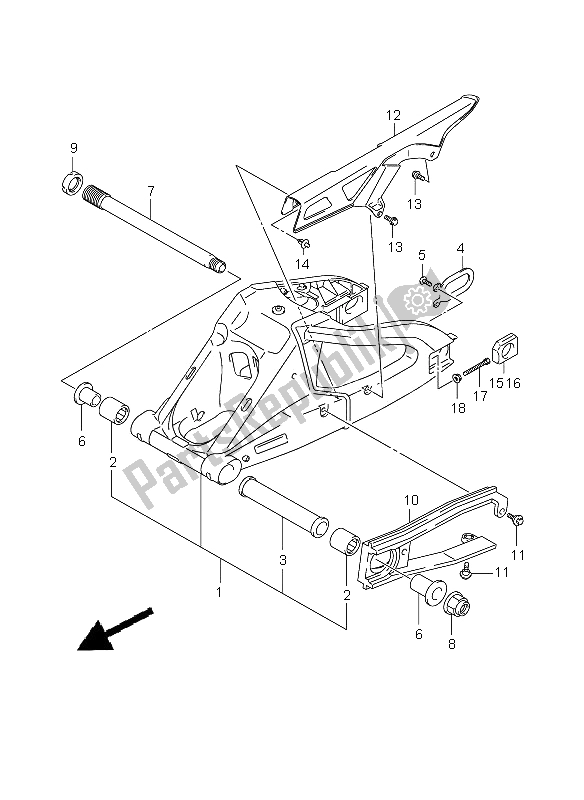 Tutte le parti per il Braccio Oscillante Posteriore del Suzuki GSX R 750 2008