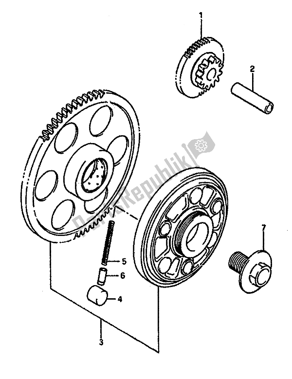 All parts for the Starter Clutch of the Suzuki GSX R 750X 1987