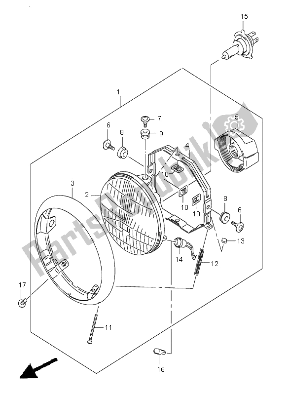 All parts for the Headlamp (e2) of the Suzuki RV 125 Vanvan 2005