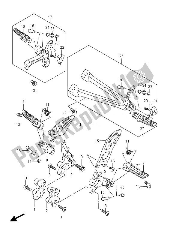 Todas as partes de Apoio Para Os Pés do Suzuki GSX R 600 2014