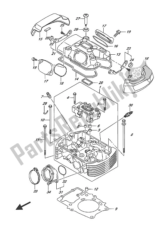 All parts for the Cylinder Head (rear) of the Suzuki VL 1500T Intruder 2016