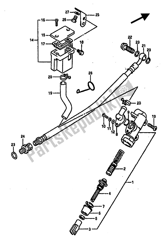 All parts for the Rear Master Cylinder of the Suzuki RGV 250 1989