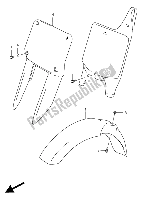 All parts for the Front Fender of the Suzuki RM 125 1998