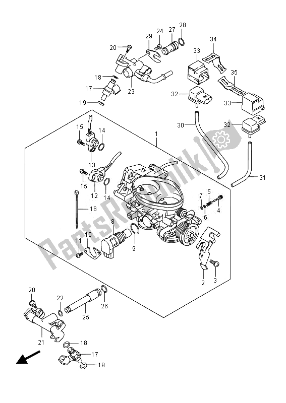 All parts for the Throttle Body (vl800b E19) of the Suzuki VL 800B Intruder 2014