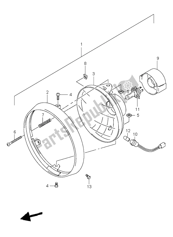 All parts for the Headlamp (sv650-u) of the Suzuki SV 650 NS 1999