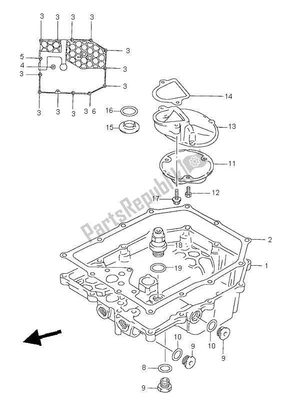 All parts for the Oil Pan of the Suzuki GSX 600F 2002