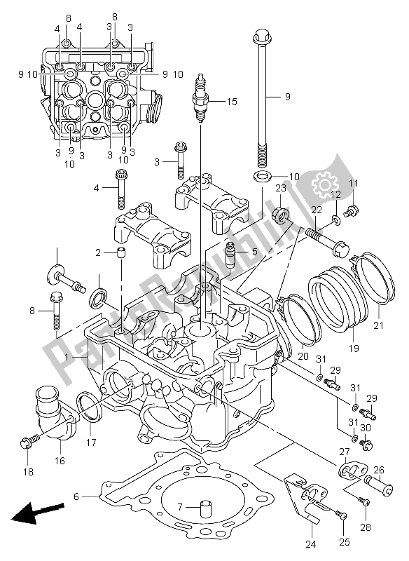 All parts for the Cylinder Head of the Suzuki DR Z 400E 2003