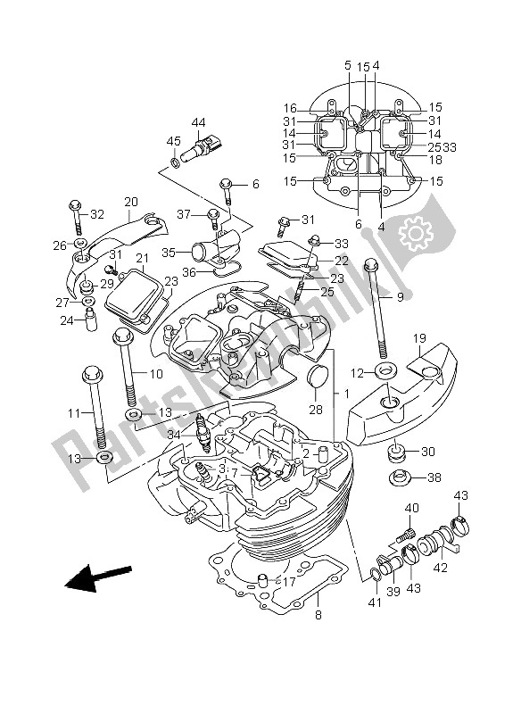 All parts for the Cylinder Head (front) of the Suzuki C 800 VL Intruder 2010