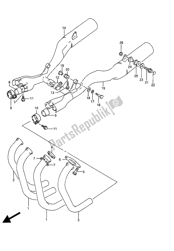 Alle onderdelen voor de Geluiddemper van de Suzuki GSX 1100G 1993