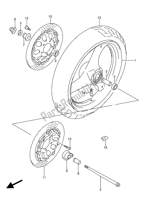 All parts for the Front Wheel of the Suzuki GSX 600 FUU2 1989