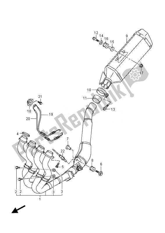 All parts for the Muffler (gsx-r1000) of the Suzuki GSX R 1000 2014