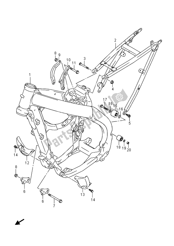 Todas as partes de Quadro, Armação do Suzuki RM Z 250 2014