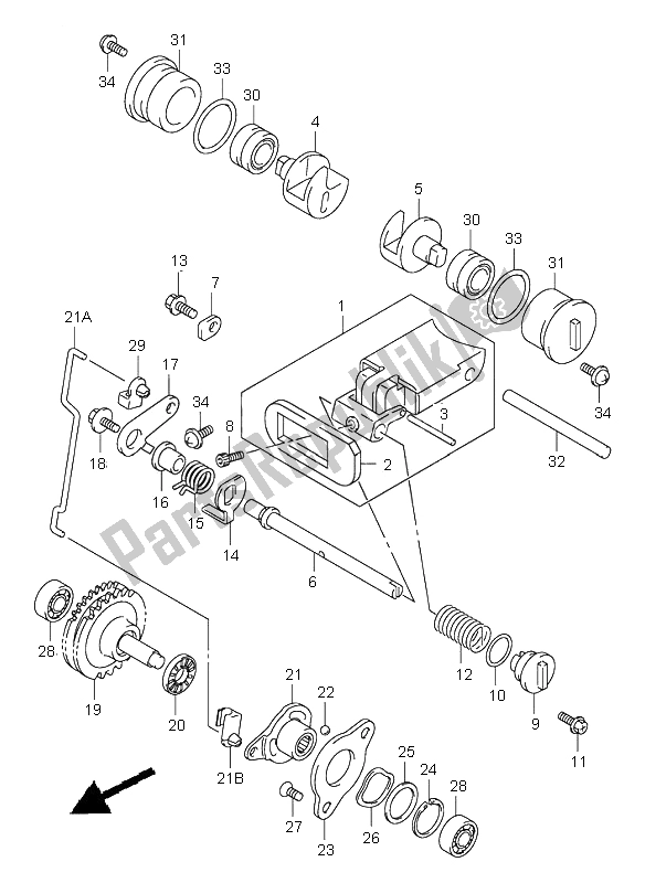 All parts for the Exhaust Valve of the Suzuki RM 250 2001