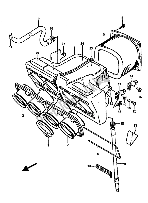 All parts for the Air Cleaner of the Suzuki GSX R 1100 1990