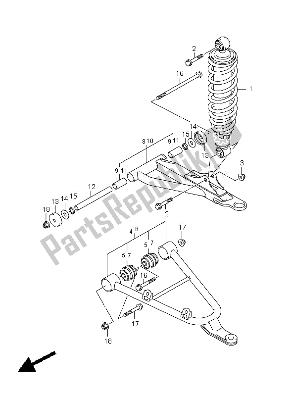 All parts for the Front Suspension Arm of the Suzuki LT A 500 XPZ Kingquad AXI 4X4 2010