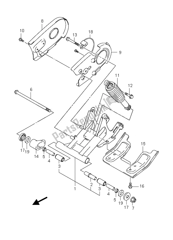 All parts for the Rear Swinging Arm of the Suzuki LT Z 90 4T Quadsport 2010