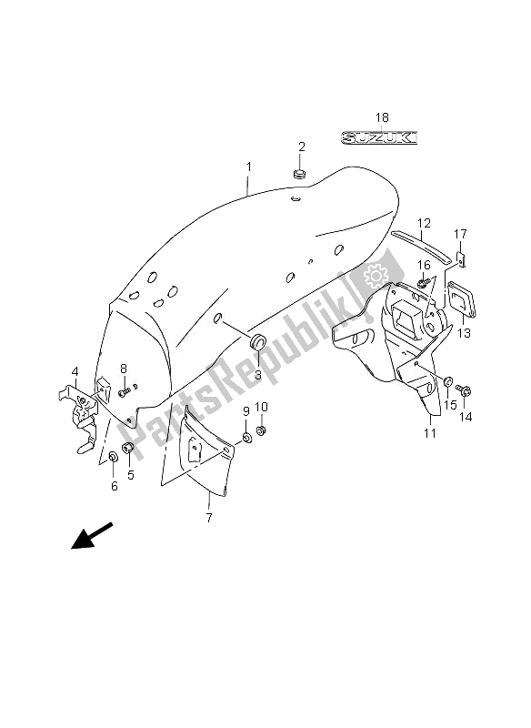 All parts for the Rear Fender of the Suzuki GZ 250 Marauder 2007