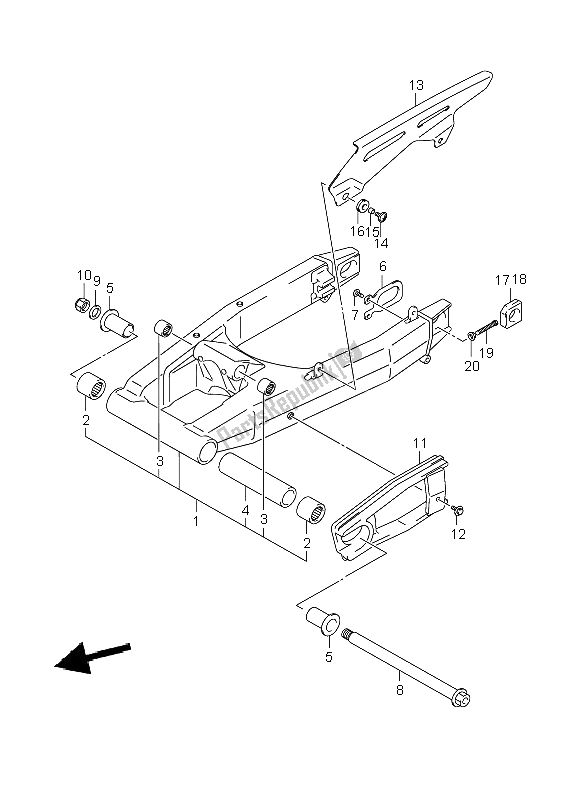 All parts for the Rear Swining Arm of the Suzuki GSF 1250 Nsnasa Bandit 2008