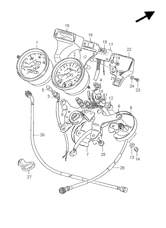 All parts for the Speedometer & Tachometer (e1-e30) of the Suzuki GN 125E 1997
