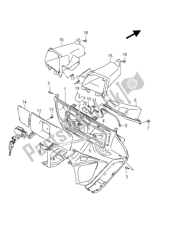 Toutes les pièces pour le Boîtier Avant (an650a E24) du Suzuki AN 650A Burgman Executive 2011