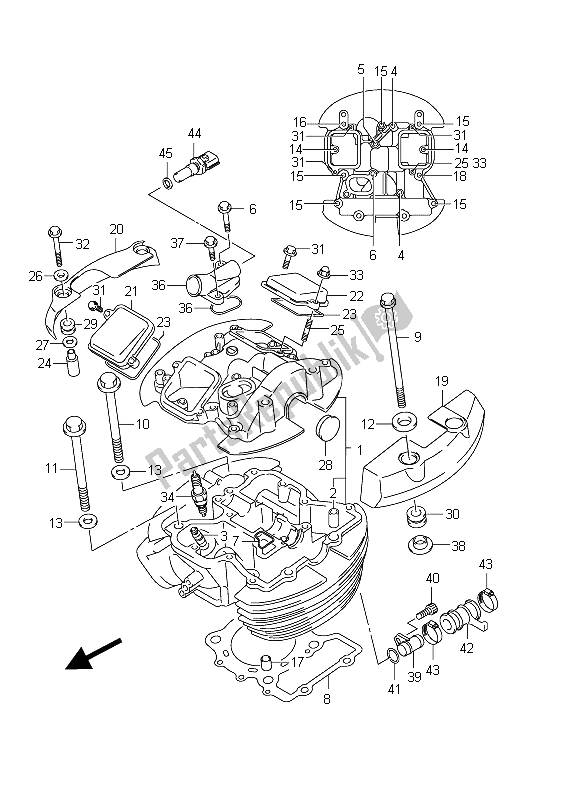 All parts for the Cylinder Head (front) of the Suzuki VZ 800 Intruder 2011