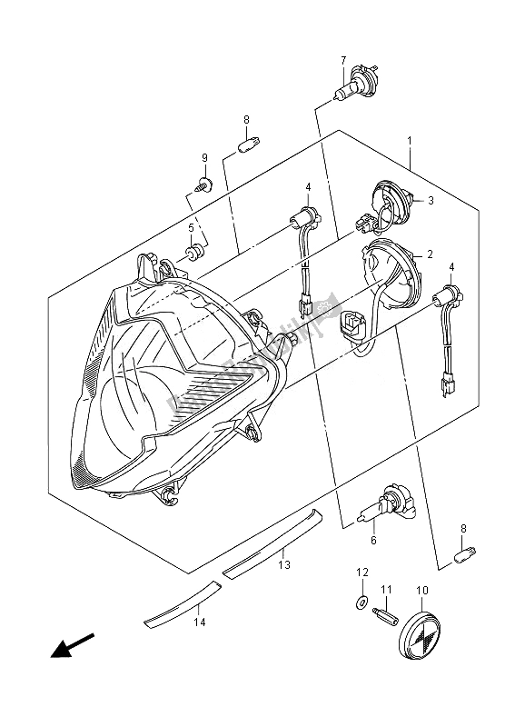 Alle onderdelen voor de Koplamp van de Suzuki GSX 1250 FA 2014