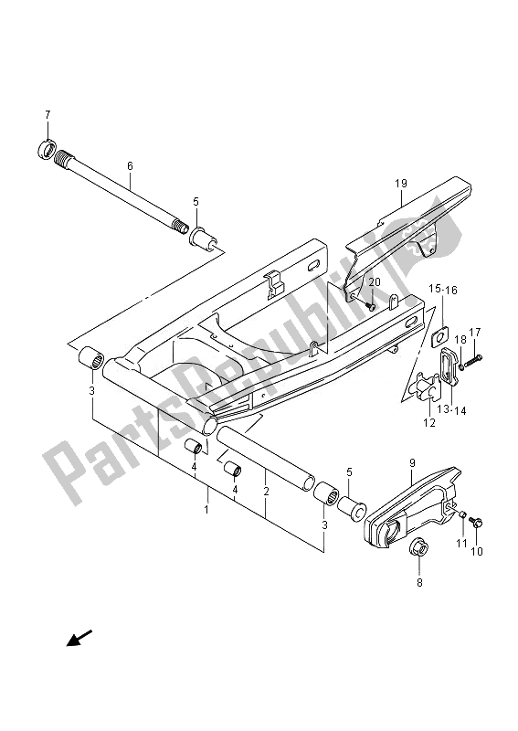 All parts for the Rear Swingingarm of the Suzuki DL 650A V Strom 2014