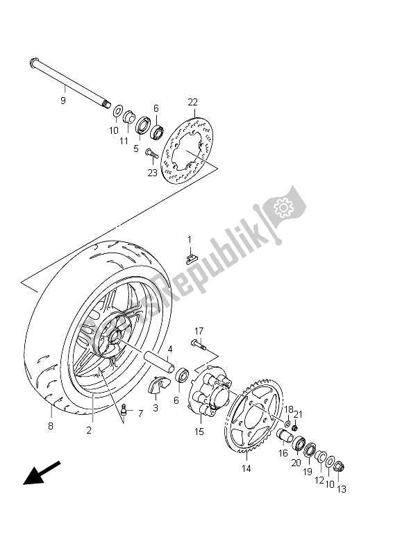 Tutte le parti per il Ruota Posteriore (sfv650 E21) del Suzuki SFV 650A Gladius 2012