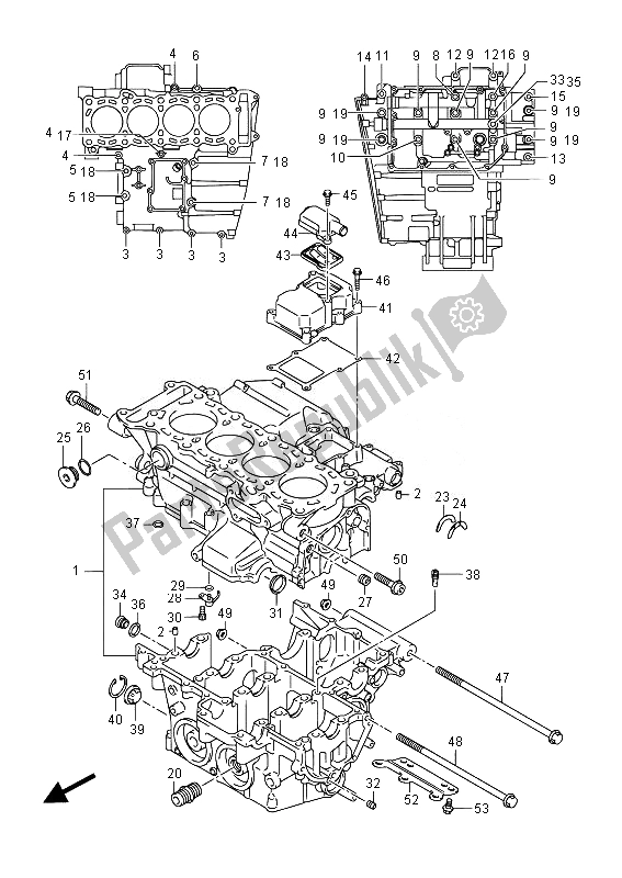 All parts for the Crankcase of the Suzuki GSX R 750 2014