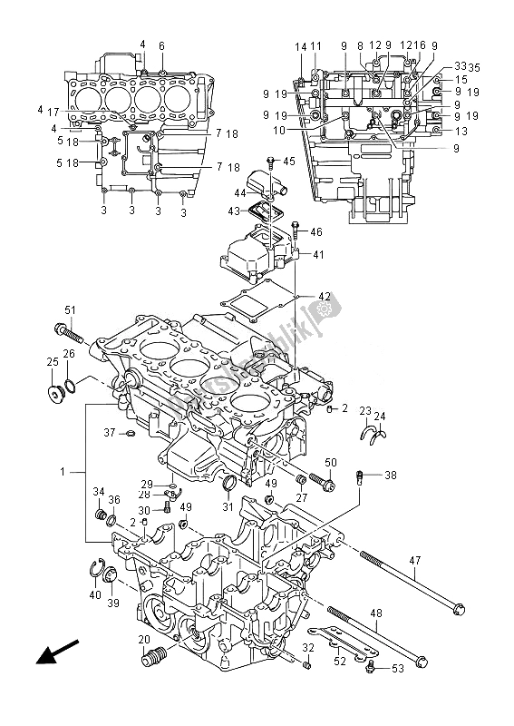 All parts for the Crankcase of the Suzuki GSX R 750 2014