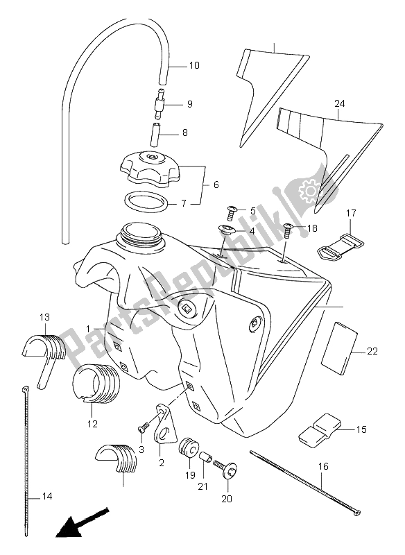 All parts for the Fuel Tank of the Suzuki RM 125 2002