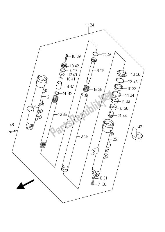 All parts for the Front Damper (sfv650 E21) of the Suzuki SFV 650A Gladius 2011