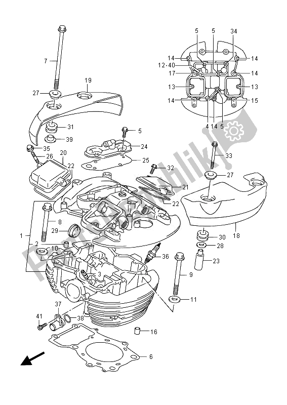 All parts for the Rear Cylinder Head (vl800b E02) of the Suzuki VL 800B Intruder 2014