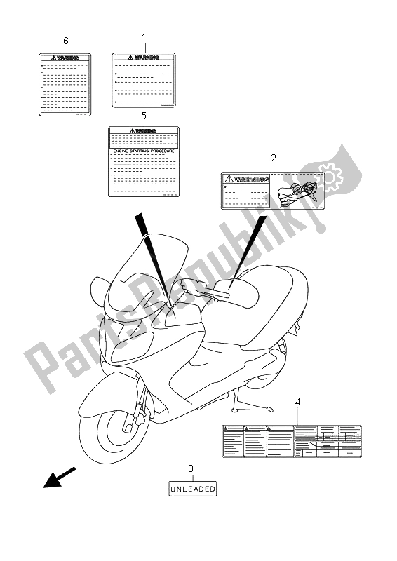 Tutte le parti per il Etichetta del Suzuki AN 650A Burgman Executive 2006