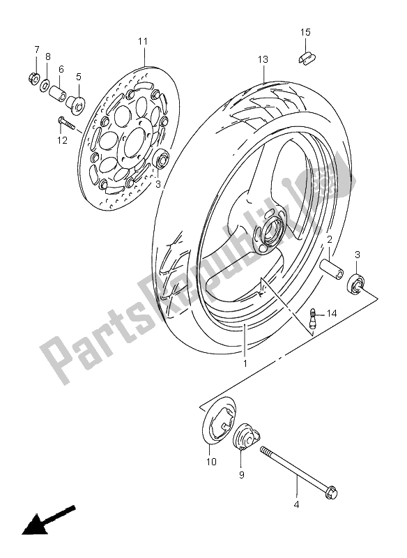 All parts for the Front Wheel of the Suzuki GS 500H 2001