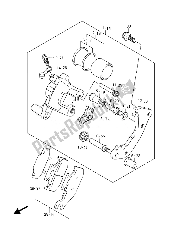 All parts for the Front Caliper of the Suzuki LT A 750 XPZ Kingquad AXI 4X4 2014