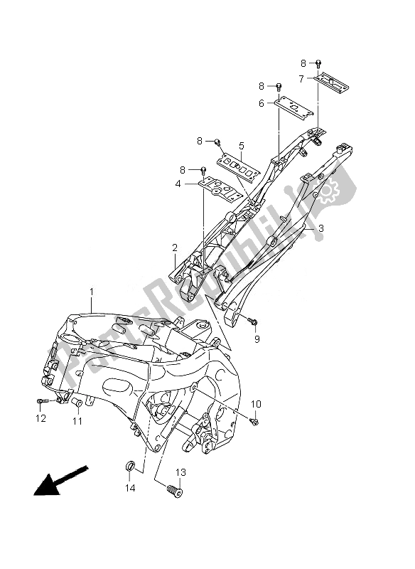 Alle onderdelen voor de Kader van de Suzuki GSX R 750 2010