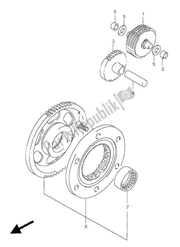 Alle onderdelen voor de Starterkoppeling van de Suzuki XF 650 Freewind 2000