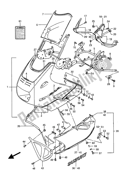 All parts for the Cowling (24v-24d) of the Suzuki GSX 1100F 1988