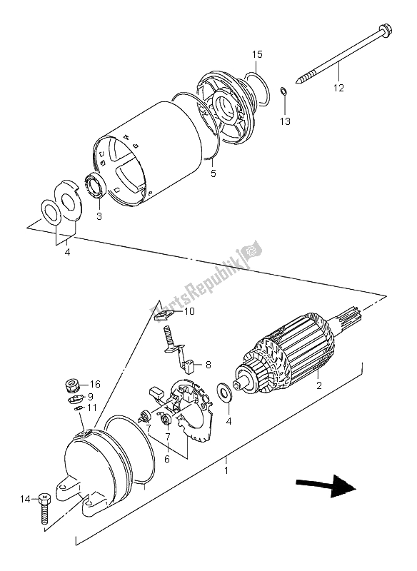 All parts for the Starting Motor of the Suzuki GS 500E 1995