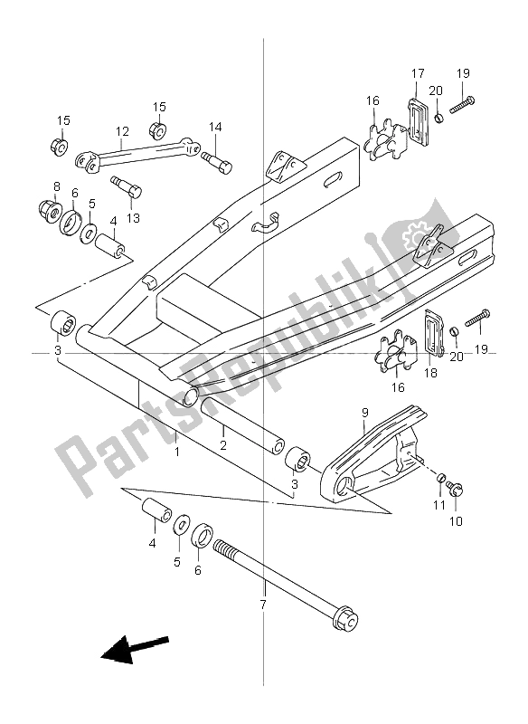 All parts for the Rear Swinging Arm of the Suzuki GSX 1200 Inazuma 2001