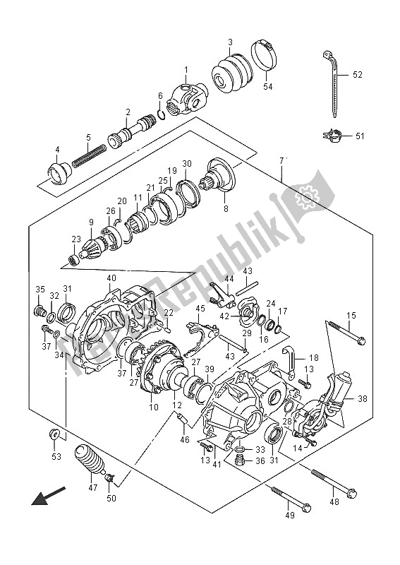 All parts for the Final Bevel Gear (front) of the Suzuki LT A 750 XPZ Kingquad AXI 4X4 2016