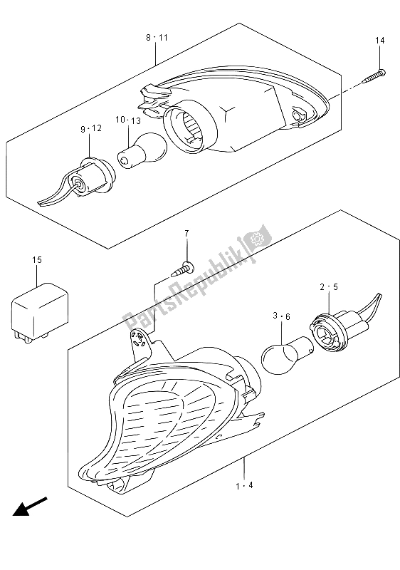 All parts for the Turnsignal Lamp of the Suzuki GSX 1300 RA Hayabusa 2015