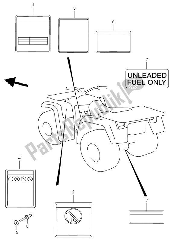 All parts for the Label of the Suzuki LT A 500F Quadmaster 2000